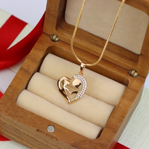 "Heart Shaped Mother & Child Pendant in Rose Gold with CZ Accents, XPPT1840 - Picture 7 of 13